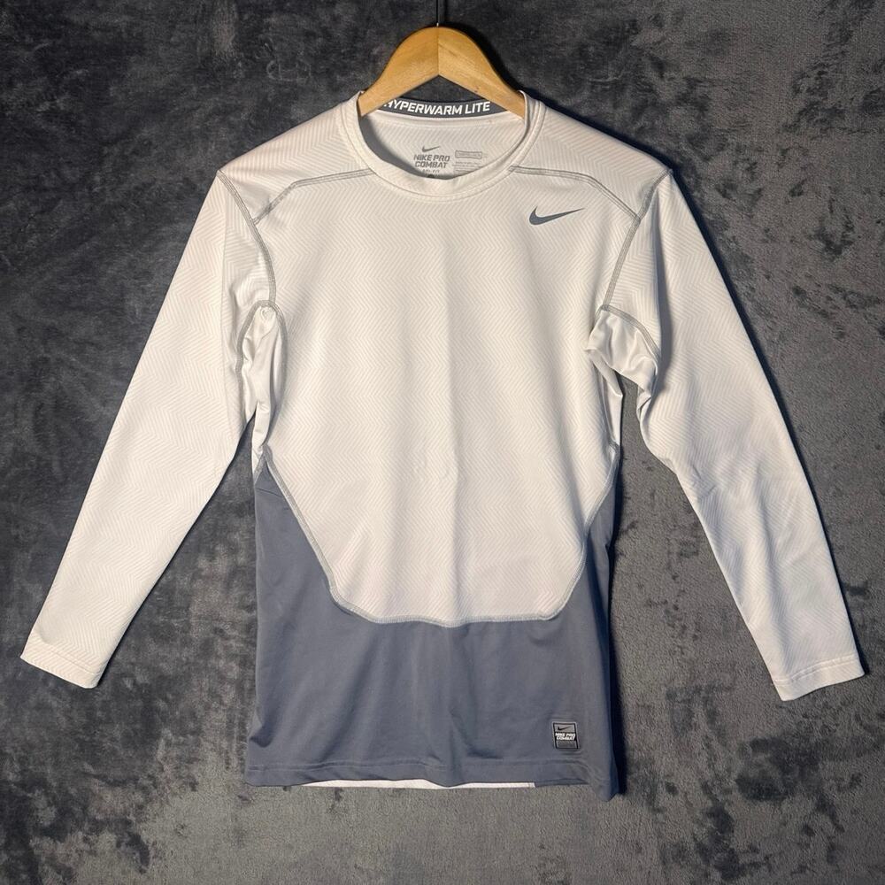 Nike Pro Combat Hyperwarm Lite Compression Shirt Men Large White Gray 588890-100